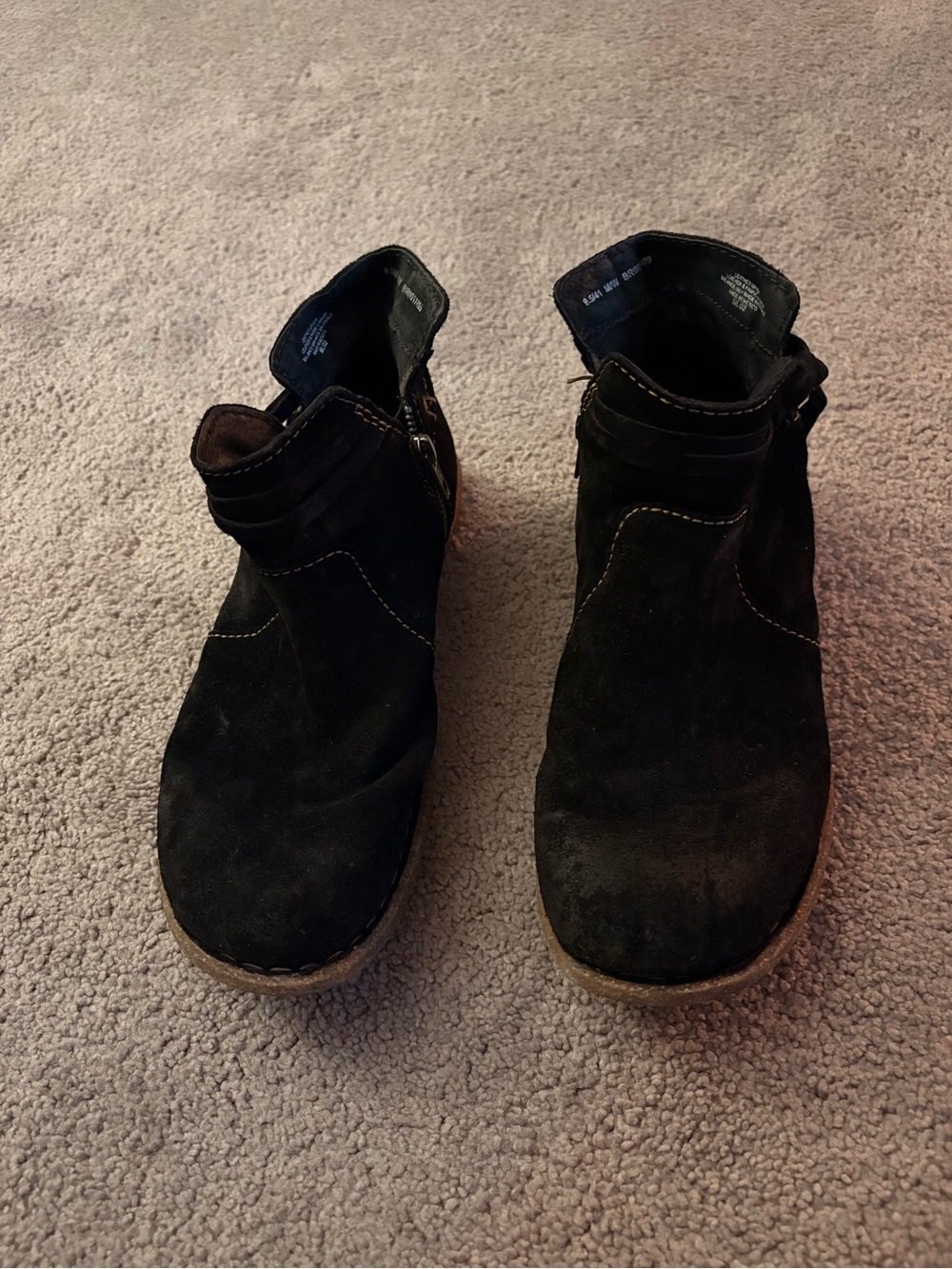 Born Black Suede Ankle Booties with Contrast Stitching